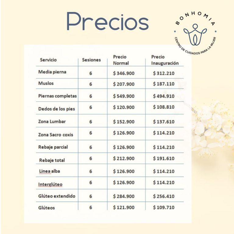 Lista De Precios Depilacion Laser Bajo Centro Bonhomia